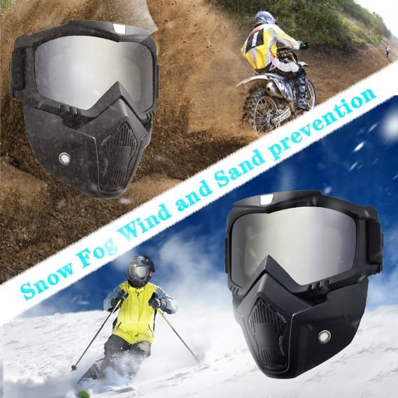 Paintball Mask Anti Fog,Motorcycle Helmet Riding Goggles Glasses with Removable Face Mask,Adjustable Motocross Eyewear