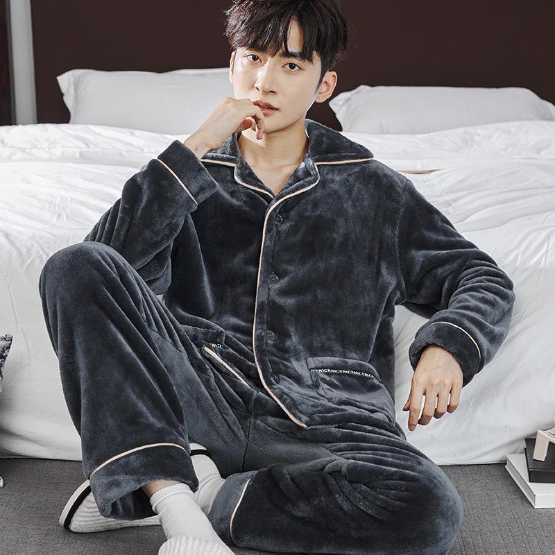 Men's Winter Coral Fleece Pajamas - Thickened Flannel, Outdoor-Friendly, One-Piece.