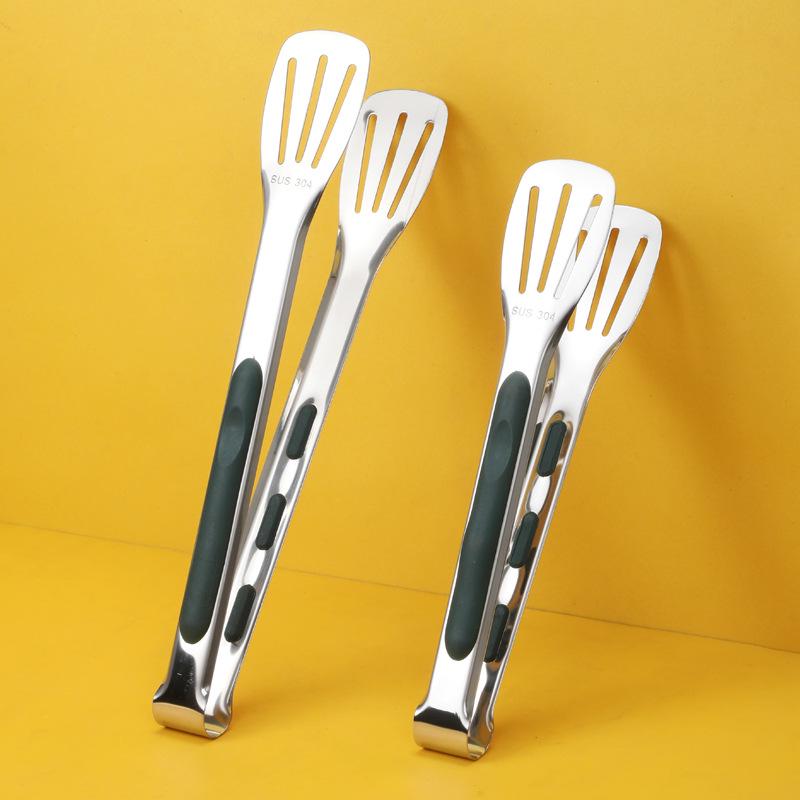 YEDE Silicone-Tipped Stainless Steel Food Tongs for Kitchen, Bread, Barbecue, Meat, and Steak.