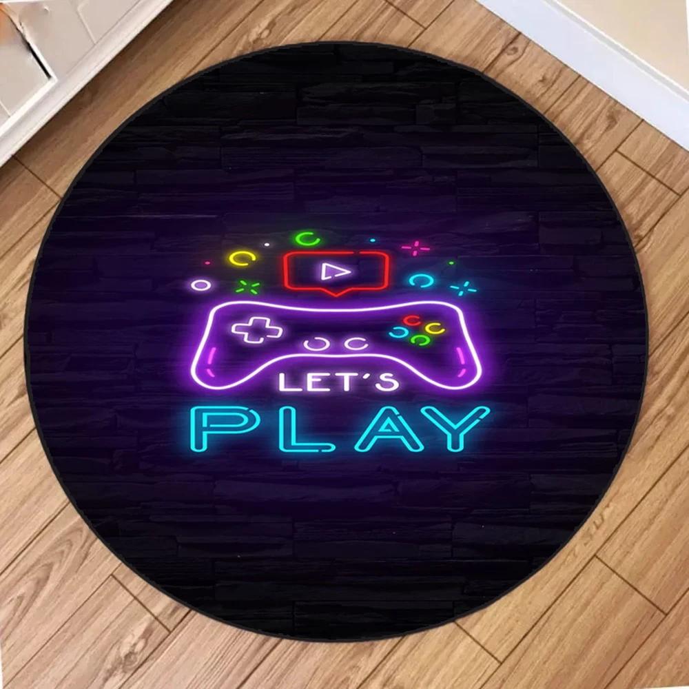 

1pc Vibrant Game Controller Design Round Area Rug Stain Resistant for Indoor Outdoor Office Home Room Decor Festival Floor Mat Diameter 60cm