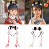 Tassel Children Wig Headband Braid Hair Red Bow Hairband All-match Hanfu Hair Sticks  Children