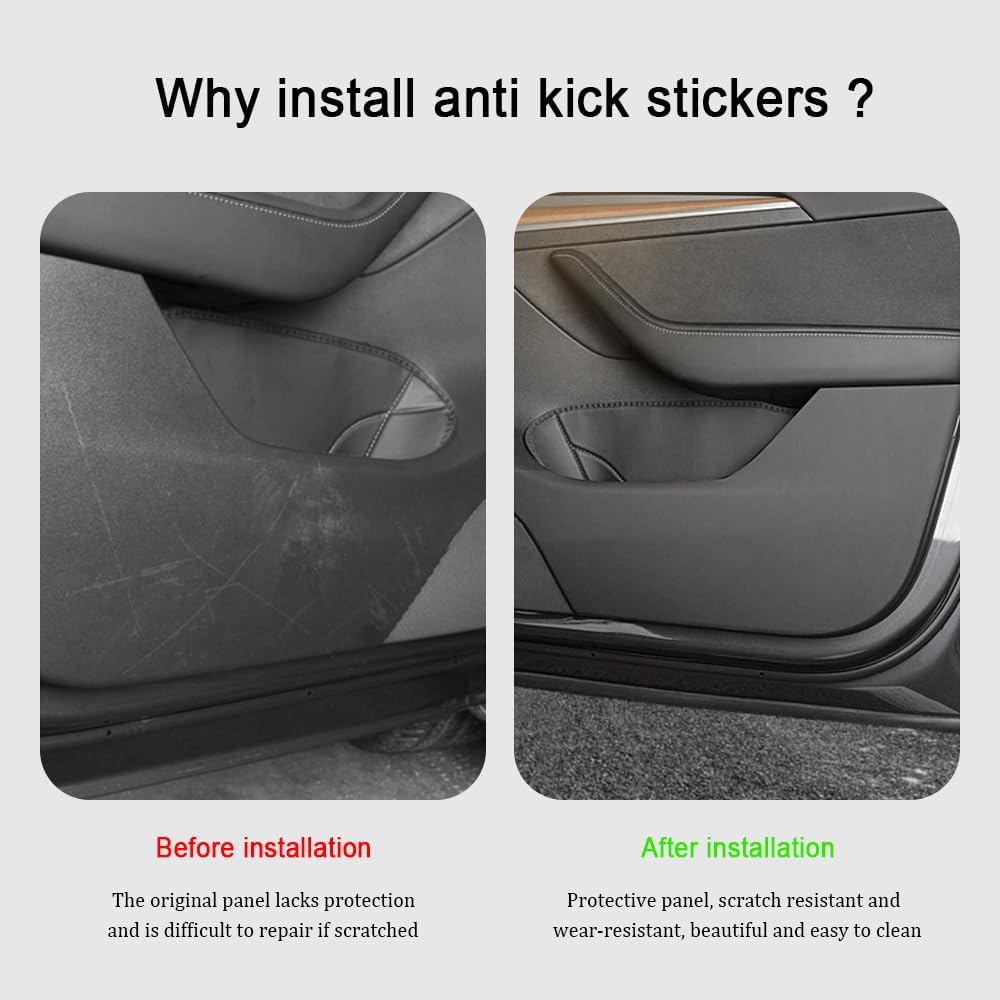 Car Door Anti Kick Sticker Compatible with Tesla Model Y 2025,Leather Material Door Protection Sticker,Automotive Interior Accessories (Carbon Fiber