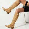 Stivali da cavaliere con punta a punta per donna Stivali alti al ginocchio in pelle PU marrone Donna Autunno Inverno Cowboy occidentale Botas Mujer 2024