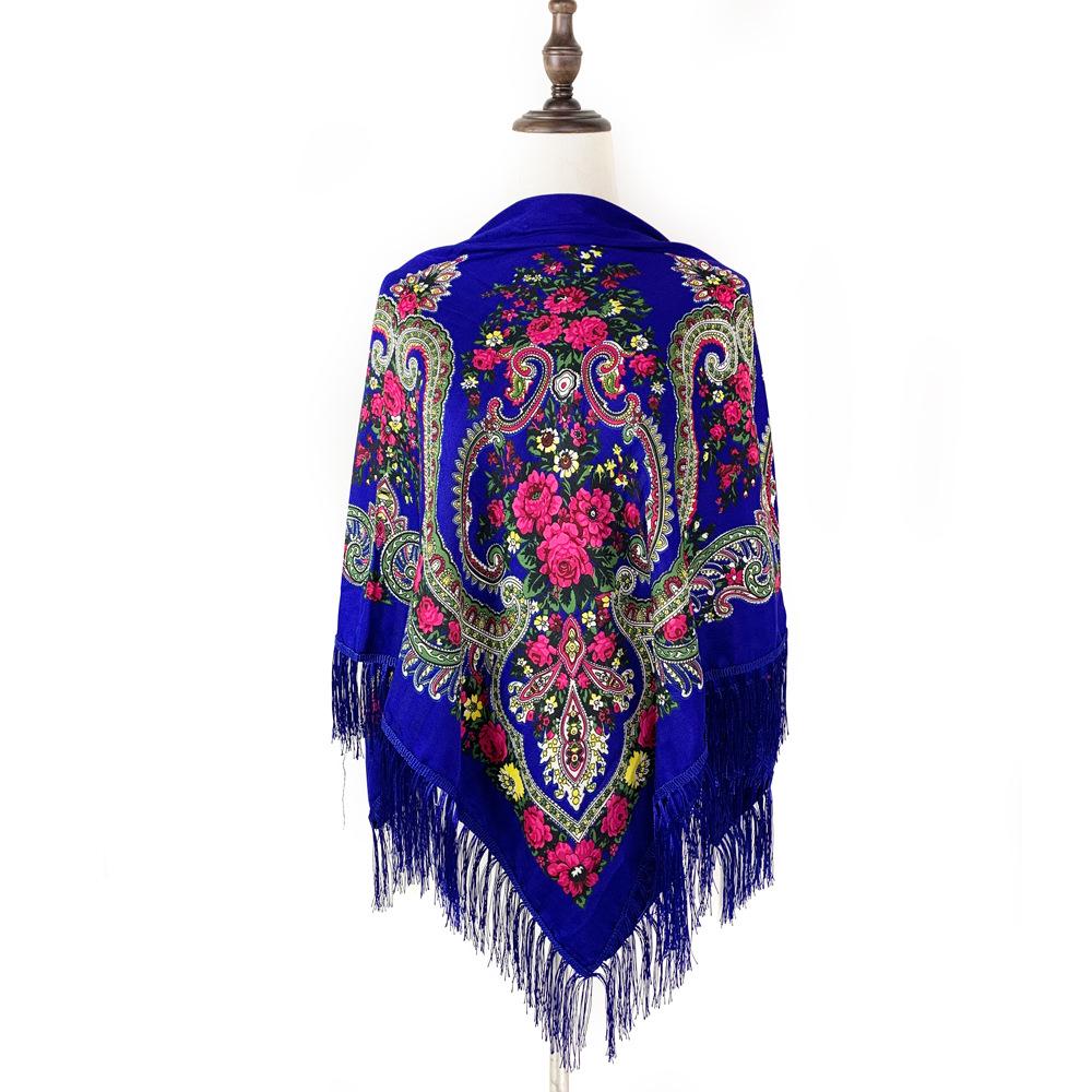 

Vintage Russian-Style Shawl Scarf with Tassels for Travel