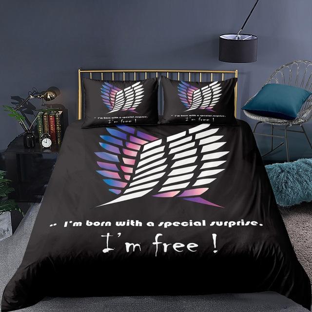 

Комплект постельного белья с принтом «Атака титанов» в стиле аниме, пододеяльник, наволочка, крылья свободы, постельное белье для мальчиков, детей, односпальная кровать, полный размер 200x229cm 79x90in