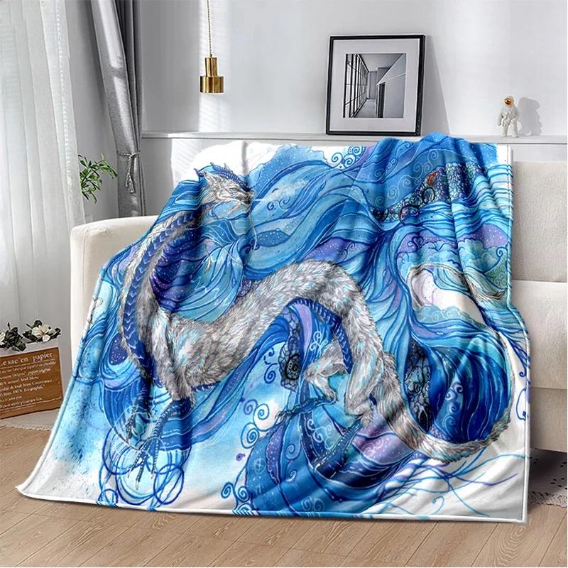 3D Print Chinese Dragon Blanket Soft Sofa Cover Throw Blanket Fleece Tapestry Lightweight Warm Bed Blankets for Bedroom Couch