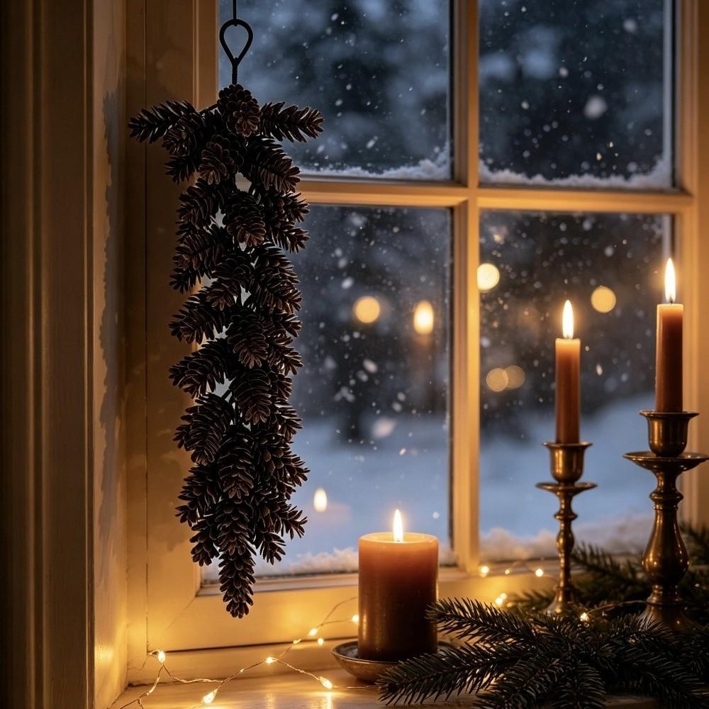 Plastic Christmas Artificial Plant Garland Reusable Xmas Candle Cup Ring  Holiday Party