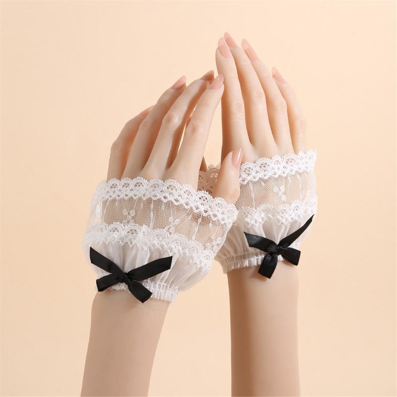 2 Pairs Quick Wear Detachable Lace Hand Sleeves for JK Uniform and Daily Use Comfortable Ruffled Floral Lace Wrist Cuffs
