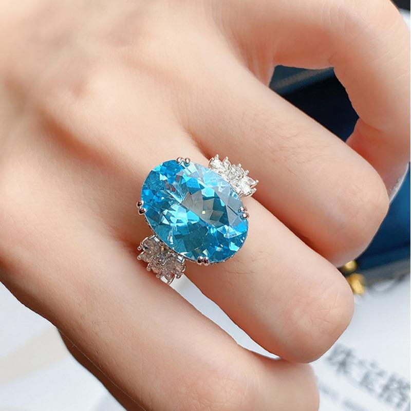 

BELLA BOX Высококачественное открытое кольцо с камнем топа и бриллиантом большого карата для подруги, подарок на День святого Валентина Adjustable Opening синий