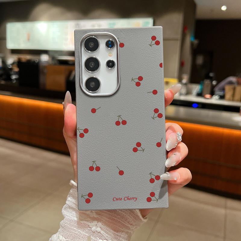 Cherry Wave Point Print Soft Phone Case For Samsung S25 Ultra S24 FE S23 S22 A16 A56 A55 A36 A15 A26 TPU Matte Leather Texture Shockproof Slim Cover