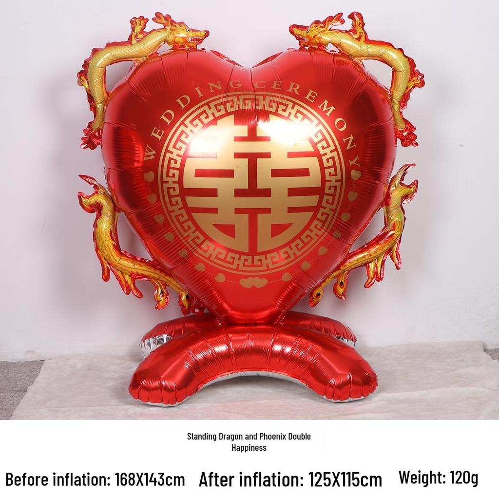 Extra Large Heart Balloon with Auspicious Dragon and Phoenix Foil Design for Housewarming Celebrations
