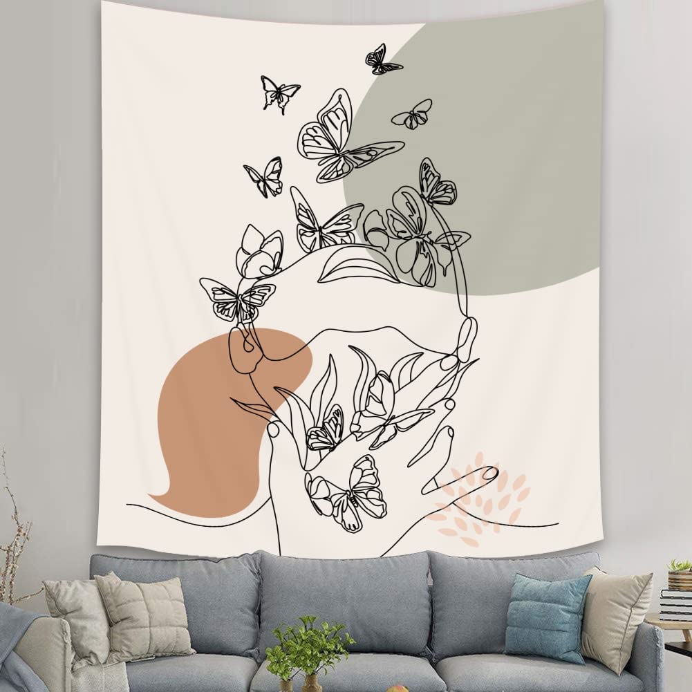 Абстрактная женщина гобелен Эстетический Бохо Домашний декор Бабочка Ткань Настенный — фото 14