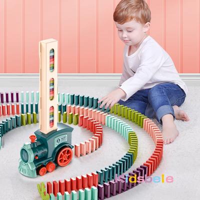 Kinder Elektrische Domino Eisenbahn Auto Set Sound & Licht Automatische Verlegung Dominosteine Ziegel Blöcke Spiel Pädagogisches Weihnachtsgeschenk Kinder Spielzeug