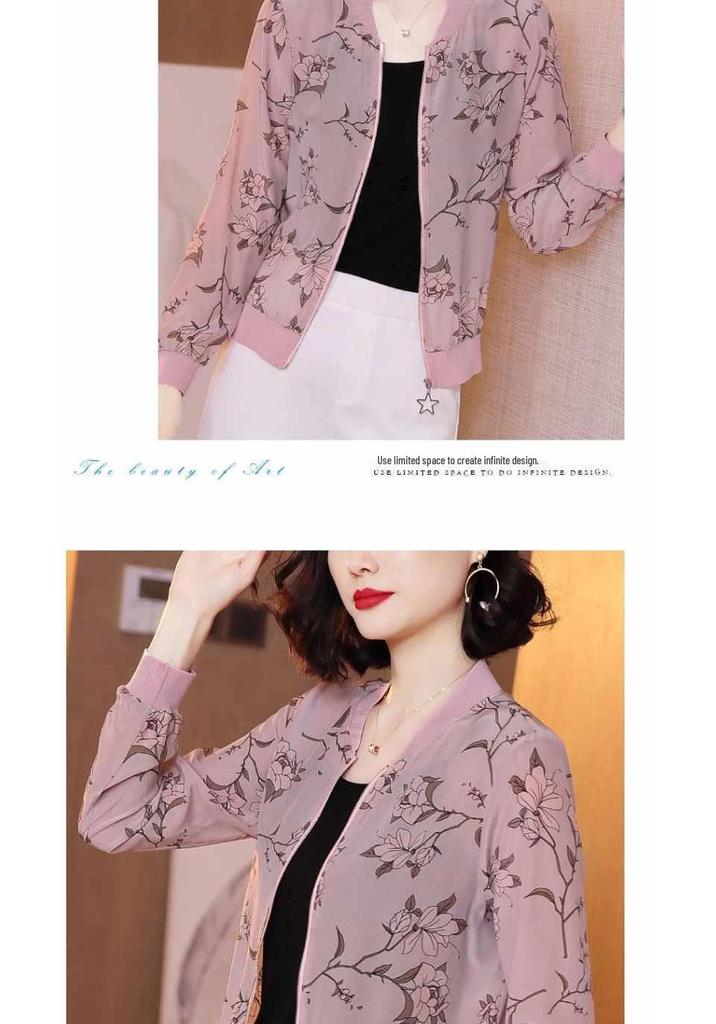 Women's Versatile Chiffon Sun Protection Floral Cardigan - Summer 2026 Korean Style, Plus Size, Lightweight Long Sleeve Jacket