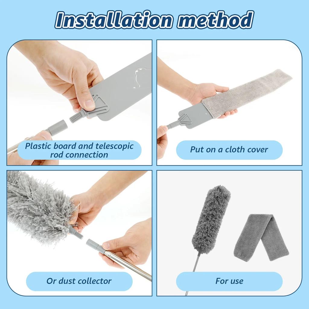 5Pcs Dust Removal Dusters 41-210cm Extendable Telescopic Duster Floor Ceiling Cleaning Mop Fan Furniture Bed Bottom Dust Cleaner