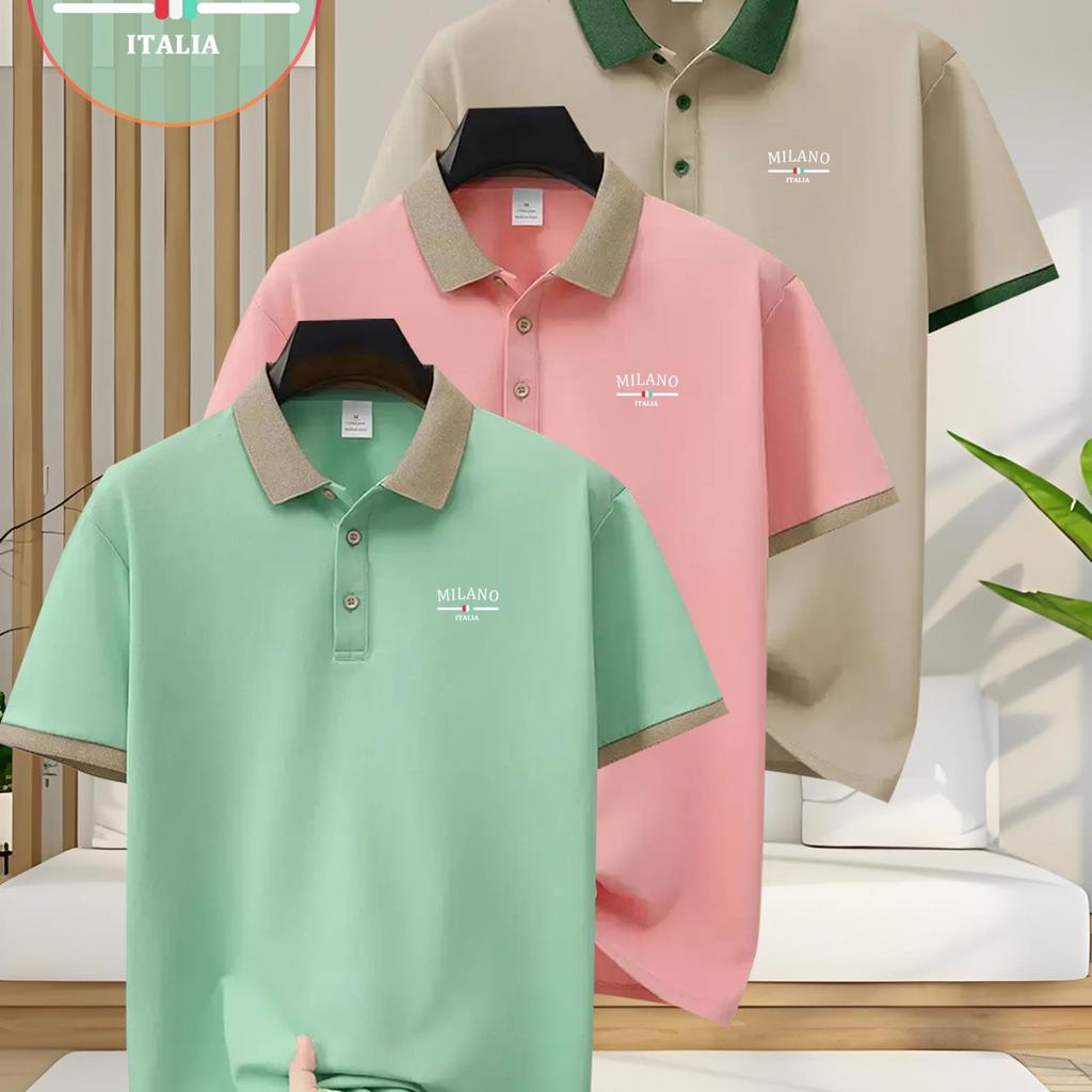 3 Pcs Men'S Polo Shirts Featuring Print Design - Short-Sleeve & Button-Collared Golf Shirt, Perfect for Business Casual Wear