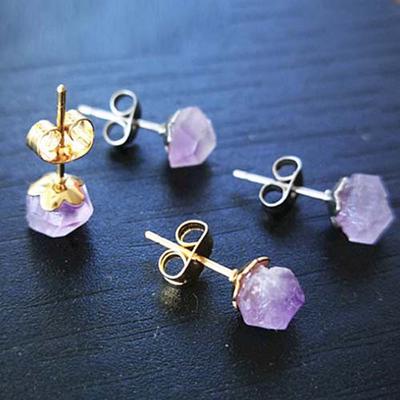 Rohstein Lila Natürlicher Amethyst Damen Ohrringe Ohrstecker Koreanischer Stil Amethyst Ohrstecker