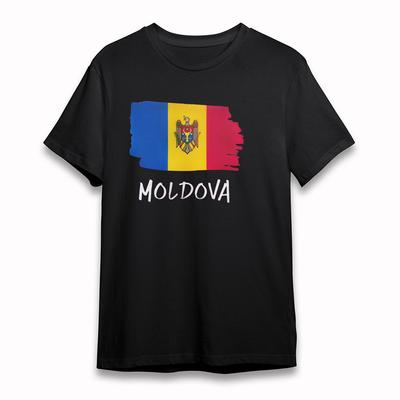 Damen Baumwoll T-Shirt Moldawisch Blau Gelb Rot T-Shirt Kurz Übergroßes Shirt Schwarz