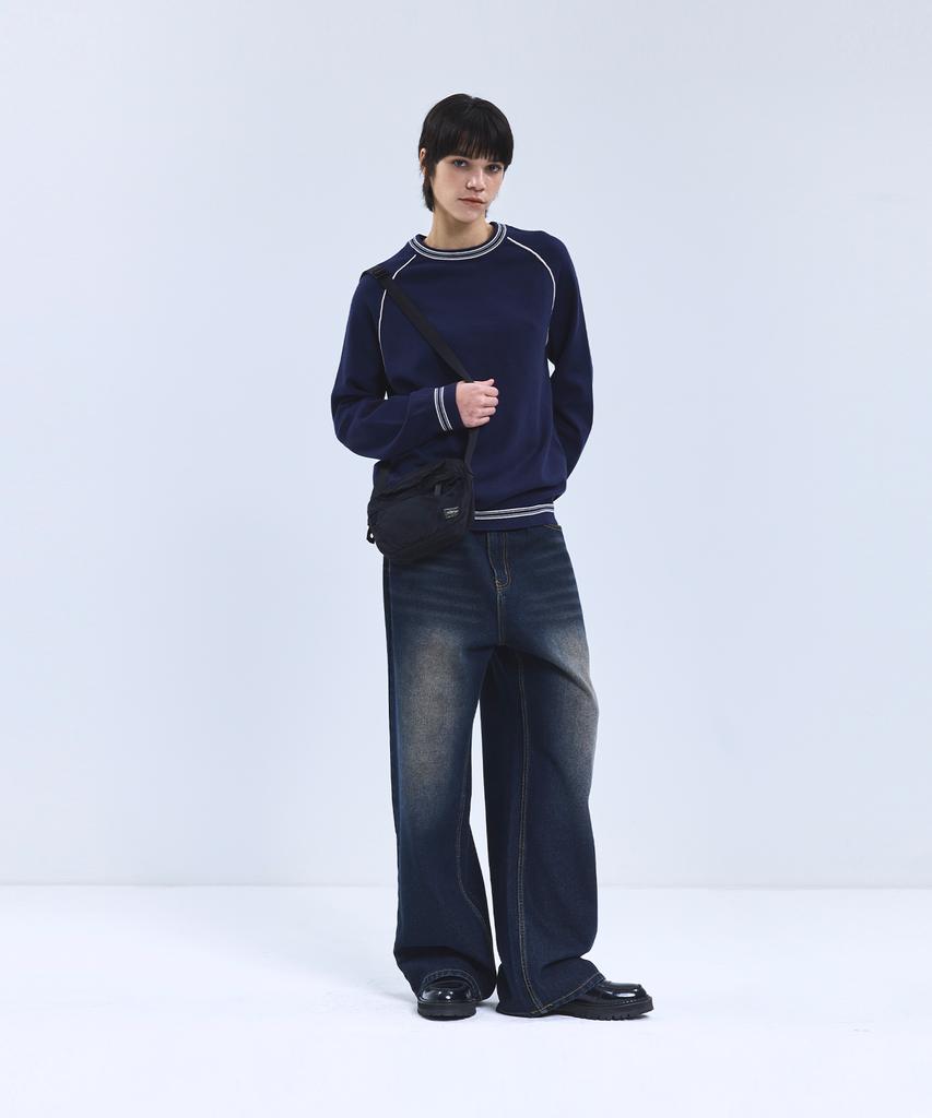IRONYPORNO WHITELINE 86-Iroj361 Color Line Point Long Sleeve Knit Blue