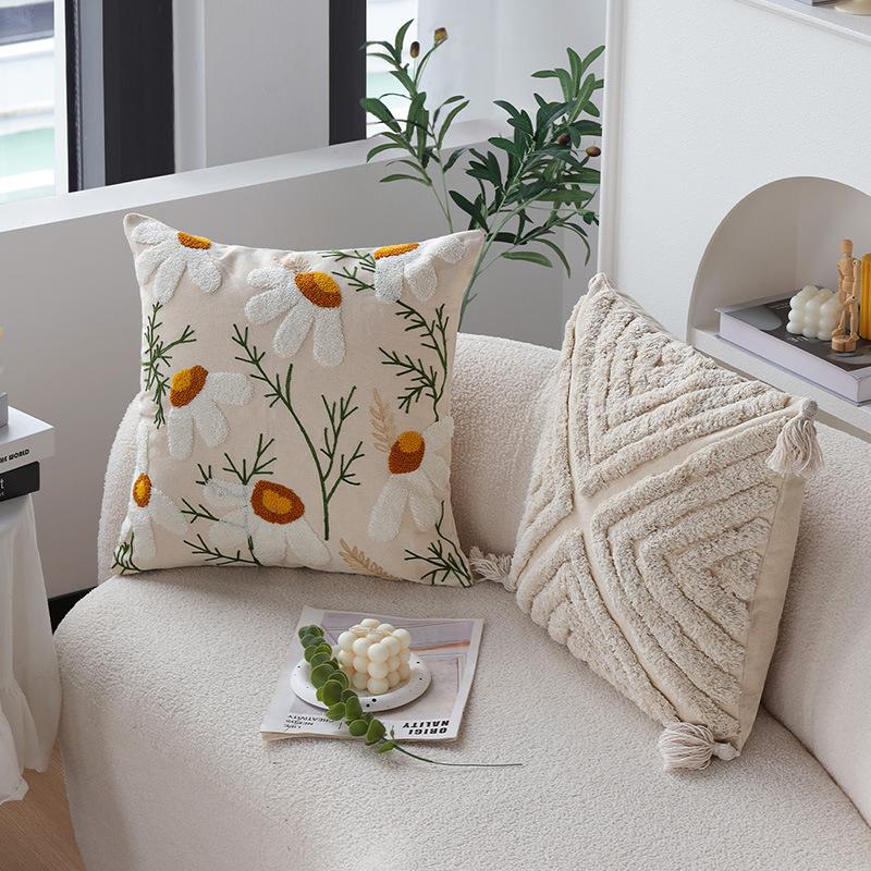 Ins Nordic Style Flower Embroidery Pillow Case Pastoral Style Pillow Home Sofa Cushion Car Bay Window Cushion