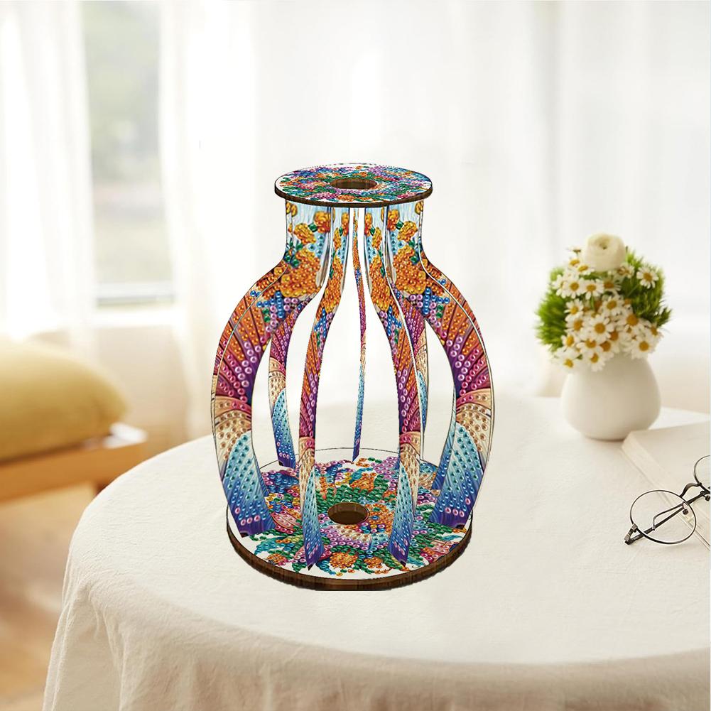 Acrylic Wood Diamond Painting Tabletop Vase Ornaments Kit 5D DIY Diamond Painting Desk Ornament Flower Vase