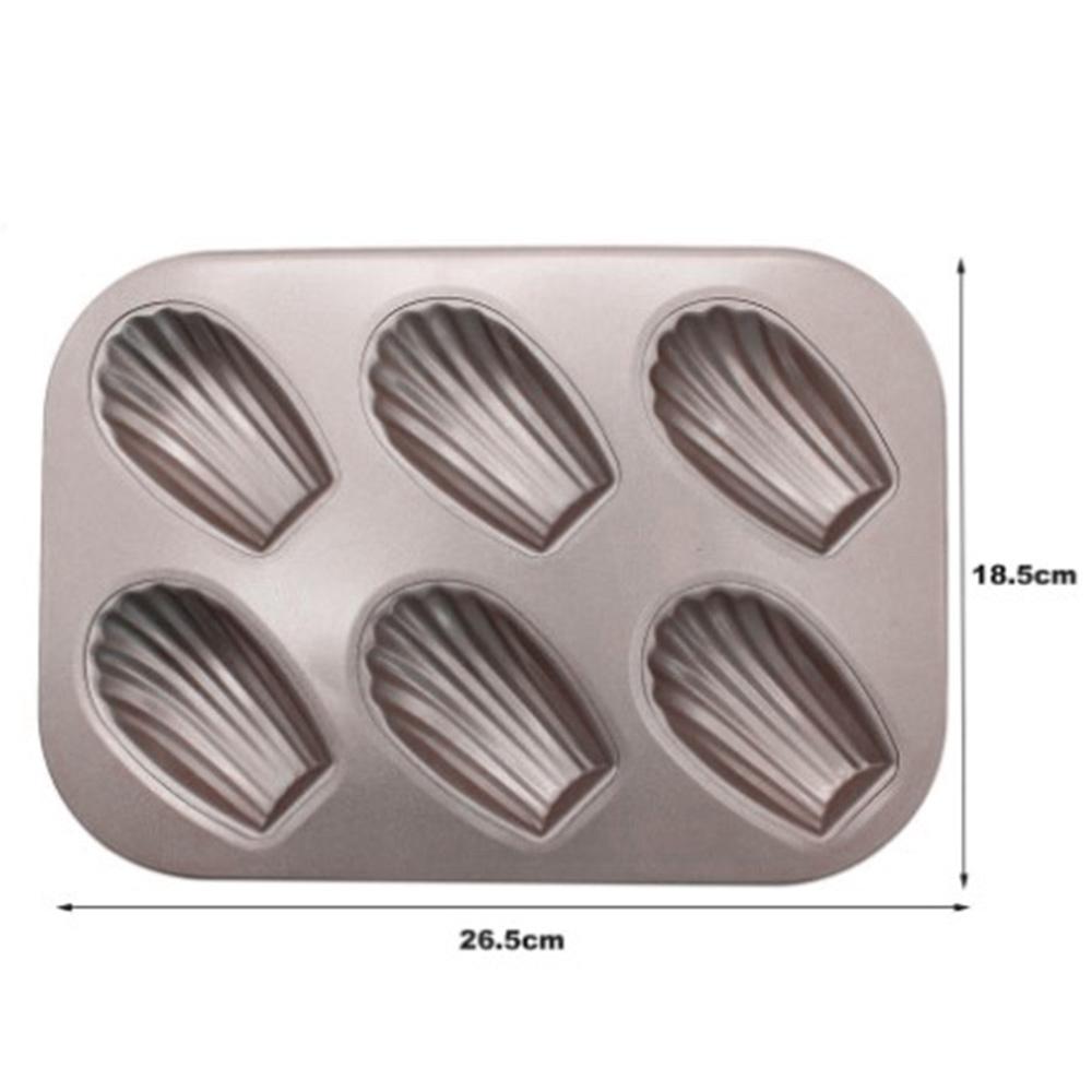 6 Grid Bakplåt Shell Kakform Kolstål Non-Stick Form Köksverktyg