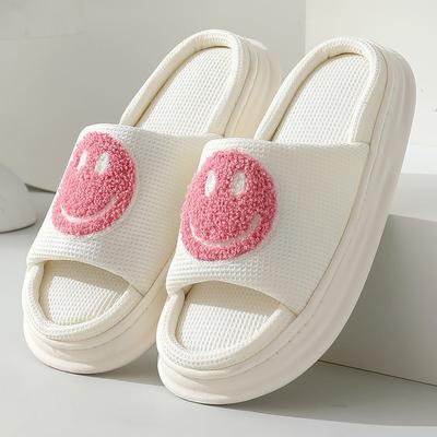 Slippers met Smiley Gezicht Dames Zomer Leuke Slippers Koppels Familie Huis Schoenen PVC Dikke Zool Binnenslippers Maat 44-45