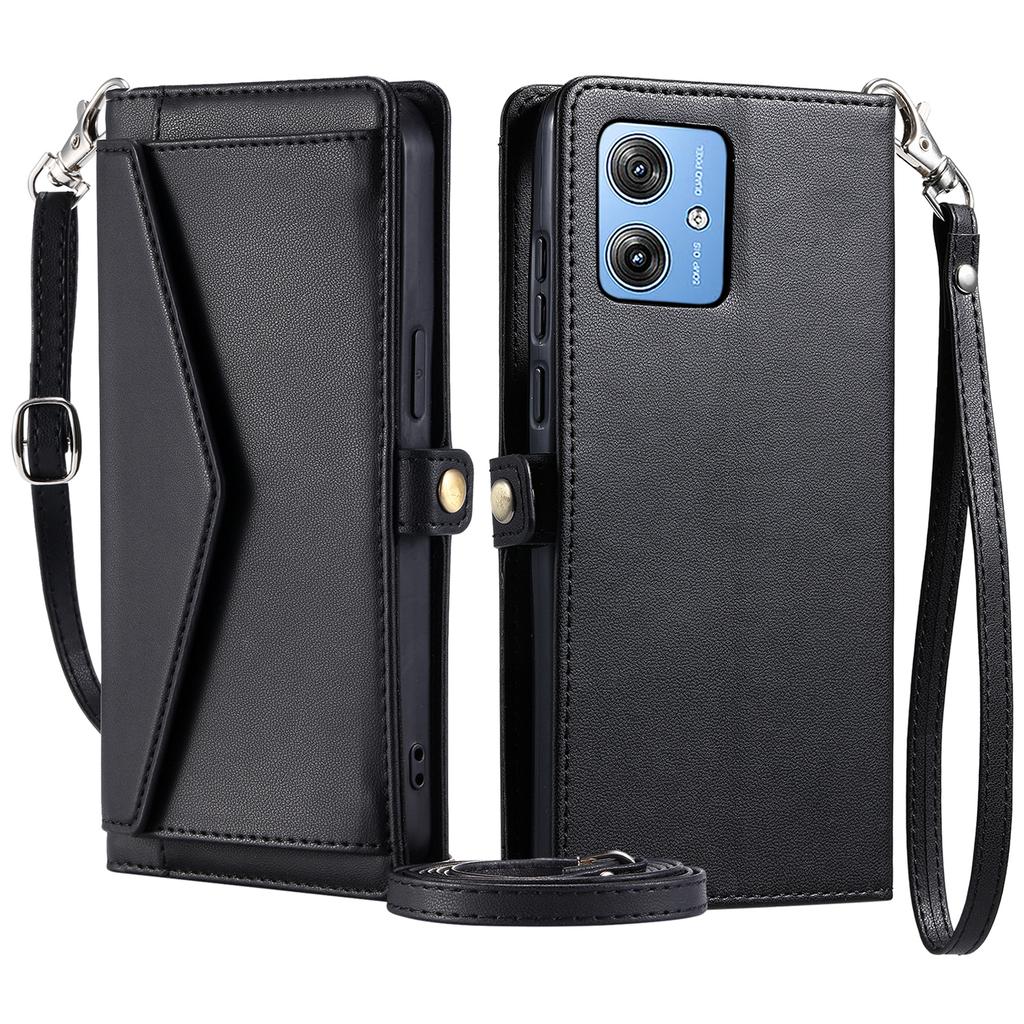 For Motorola Moto G54 5G/G64 5G Leather Case Wallet Stand Phone Cover with Straps
