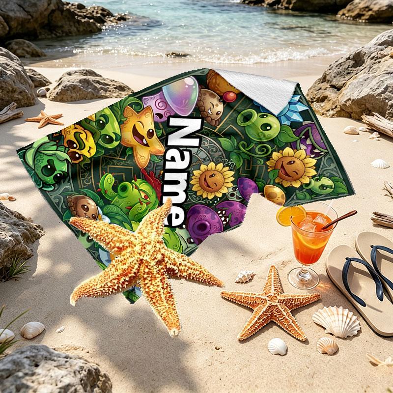 Custom Name Personalized Plants vs. Zombies Print Beach Towel, for Trip Camping Beach Party Home Decor, Birthday Gift for Family & Friends