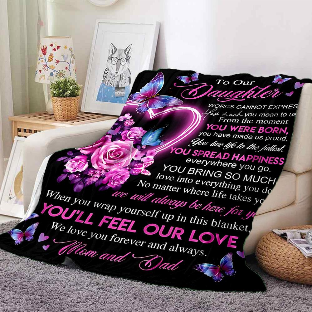 1pc Letter To Daughter Pattern Soft & Warm Polyester Knit Blanket, Digital Printed, All-Season Throw for Napping, Traveling, Sofa yy250906033