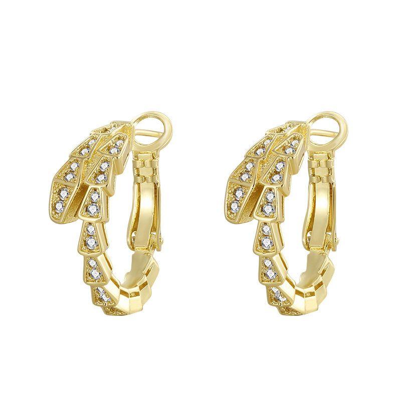 

Liu Yifei, Xu Yanyan, and Zhao Lusi s Same Style 2025 Snake-Shaped Collarbone Chain Full of Diamonds, Plated with 18K Gold Necklace Trend Gold Earrings