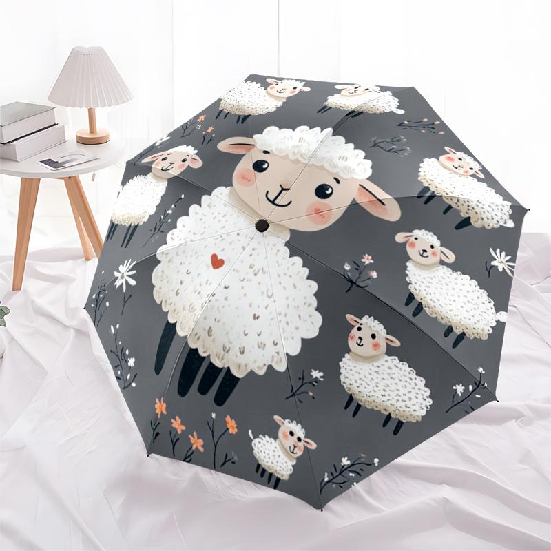 1 PC Automatic Folding Umbrella - Cute Sheep Pattern, Portable & Foldable Design with 8 Ribs, Christmas Birthday Gifts