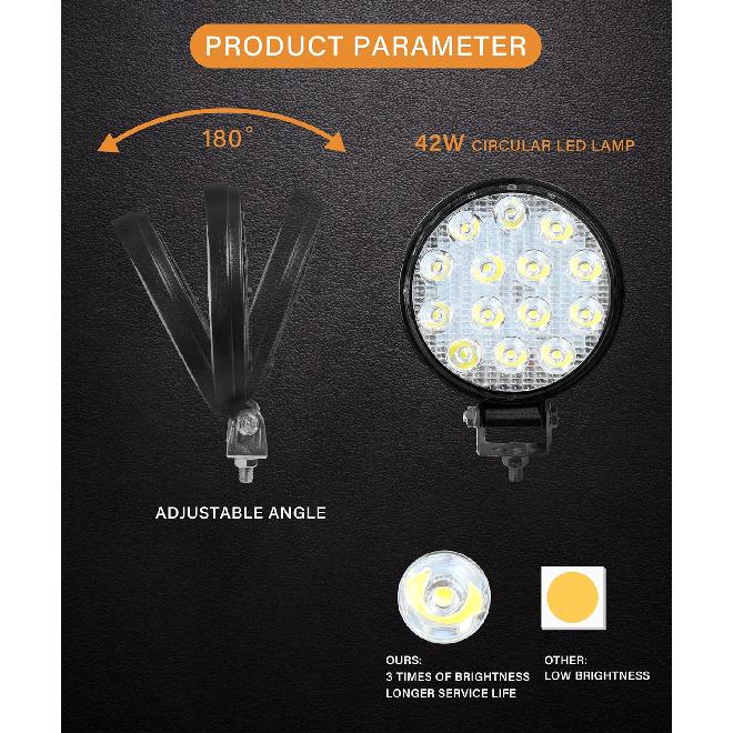 2PCS 4.5Inch Round LED Offroad Lights,42W Led Round Light Bar Spot Light Fog Light Bumper Work Light, LED Off Road Light Flood Light