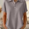 Women's Polo Collar Waffle Knit Long Sleeve Top Loose Fit Casual Pullover