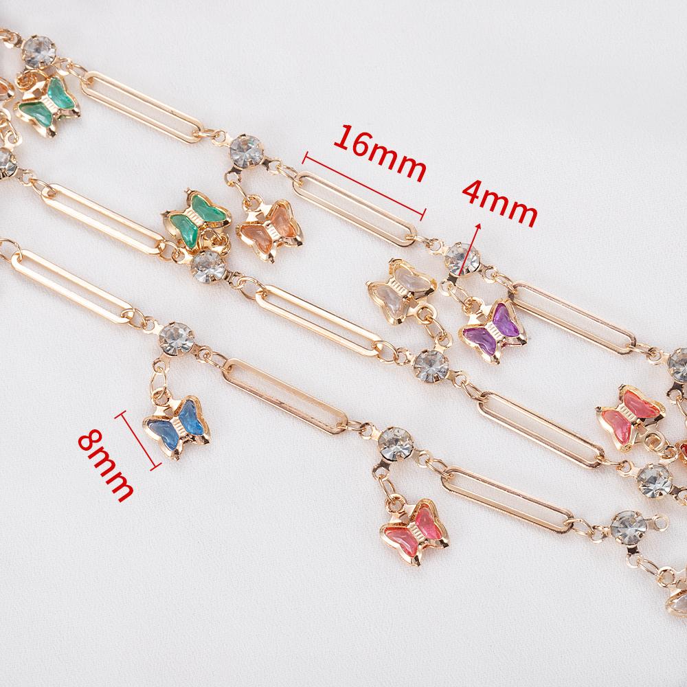 1Meter Crystal Beaded Chain Cross Butterfly Flower Charm Link Chain Copper Chains for DIY Necklace Bracelet Cloth Jewelry Making