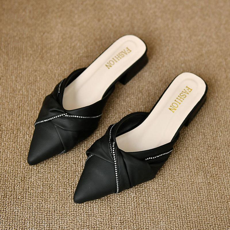 

Baotou half slippers women s summer outer wear 2025 new summer shoes pointed thick heel flat bottom cool slippers half tray single shoes 35