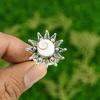 Natural Shiva Eye Shell Gemstone Promise Flower Adjustable Ring 925 Silver