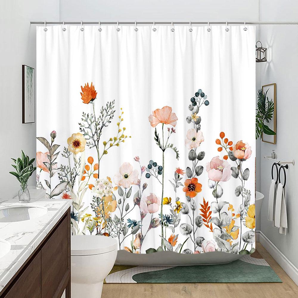 Sage Green Eucalyptus Leaves Shower Curtain Floral Flower Bird Shower Curtains Hummingbird Butterfly Modern Aesthetic Bath Decor