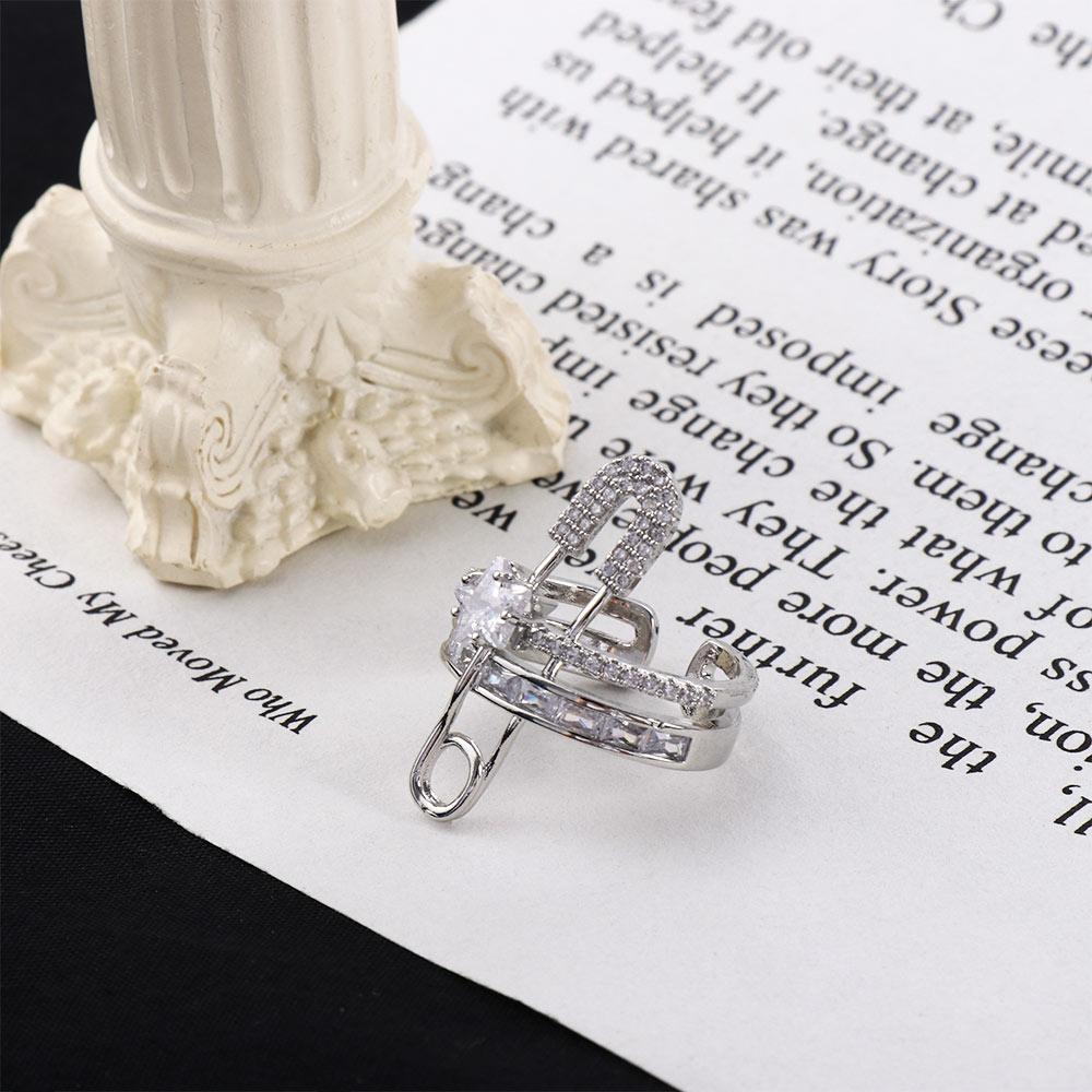 Girls Zircon Double Layer Pin Design Micro-Inlaid Copper Open Ring Finger Rings Fashion Jewelry