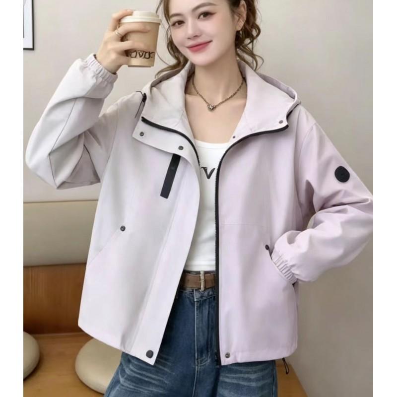 Womens Short Hooded Windbreaker Jacket Casual Loose Fit Oversized Coat