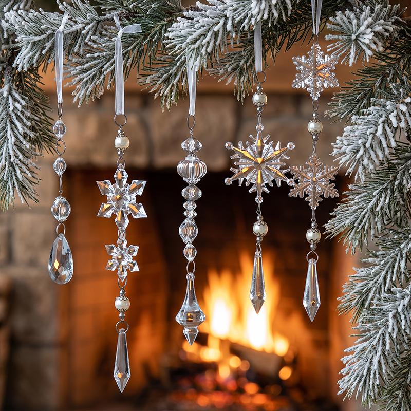 1PC Snowflake Pendants New Year Ice Crystal Shape Home Decor Tree Decoration Christmas Transparent Xmas Gifts Hanging Drop Party