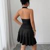 European and American summer new hot-selling black neck metal buckle pleated thin hip-wrapped dress