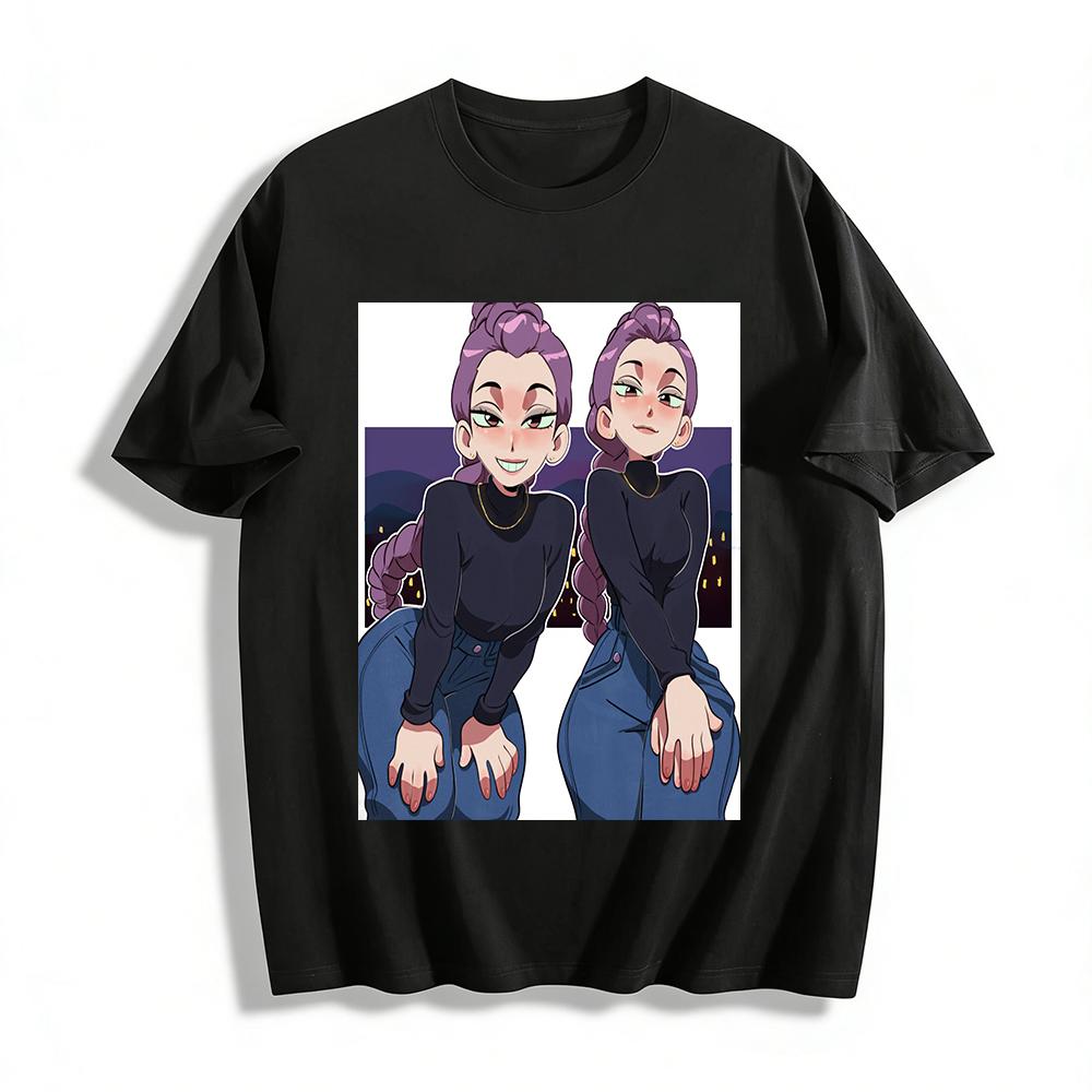 

Cartoon Purple-Haired Cool Girl Printed Long Sleeve Top Street Trendy Casual Crewneck Base Shirt Pure cotton T-shirt XXS