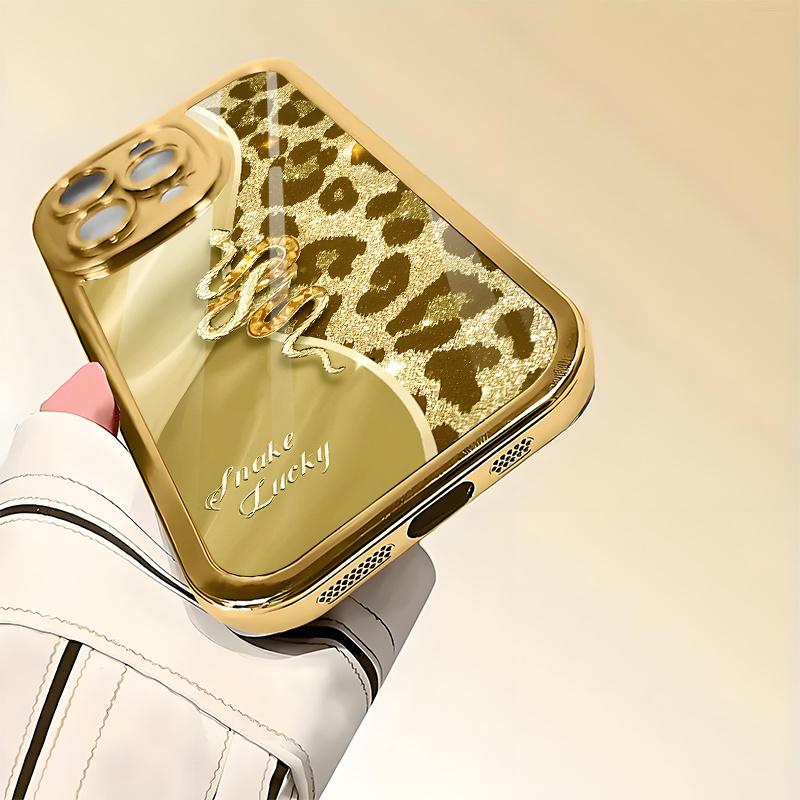 Vergoldetes Glas-Handyhülle mit Gold-Leopardenmuster, geeignet für iPhone 17 16 15 14 13 12 11 Pro/Max/Plus, stoßfeste Rückseite