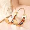 Colorful Floral Enamel Hoop Earrings Bohemian Ethnic Style Women Jewelry