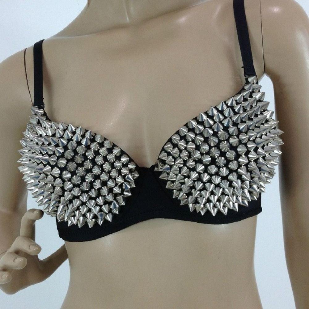 Punk Push Up Bra Deep-V Underwear for Women Fashion Y2k Rivet Bra Girl