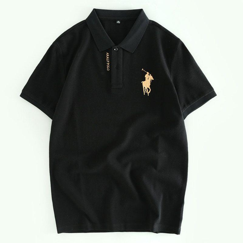 Men's Summer Cartoon Embroidered Polo Shirt, All-Cotton Business Casual Short-Sleeve T-Shirt, Export Surplus Stock