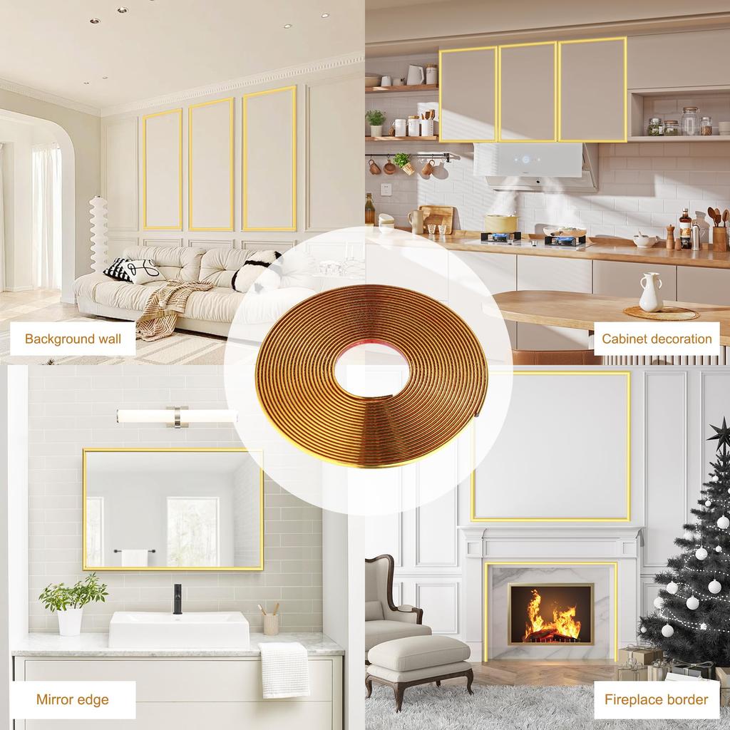 DUNWEI Flexible Trim Soft PVC Strip Waterproof Border Sticker for Wall Tile Mirror and Corners Self-Adhesive Border, Decorative, Edges, Walls, Frames,