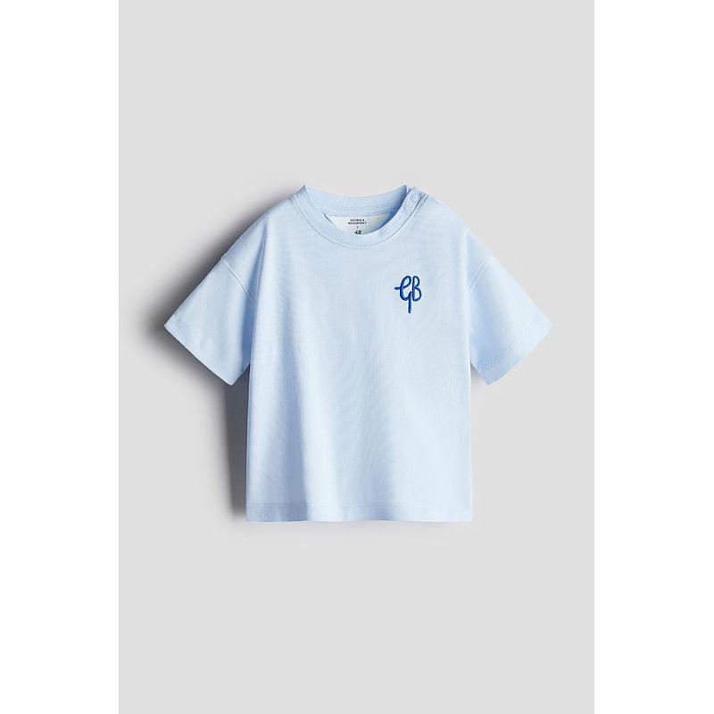

[Georgia Beaumont H & M] Children s Clothing Baby Boy T-shirt 25 Autumn New round Neck Short Sleeve 1268584 Light blue/Florals 90/48((12-18m))