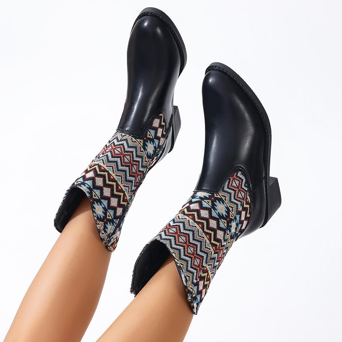 

Ковбойские сапоги в стиле вестерн для женщин, ковбойские сапоги до середины икры, женские мотоциклетные ботильоны без шнуровки с острым носком на массивном блочном каблуке в стиле ретро с боковой молнией 43